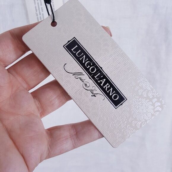 LUNGO L'ARNO Womens Top Small White Pullover Lace Crochet Wide Sleeve 100% Linen - Picture 4 of 9